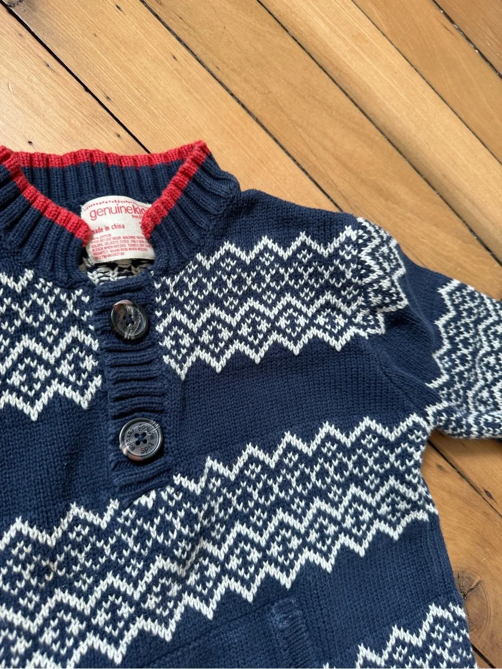 OshKosh B'gosh Navy Fair Isle Sweater with Red Trim
